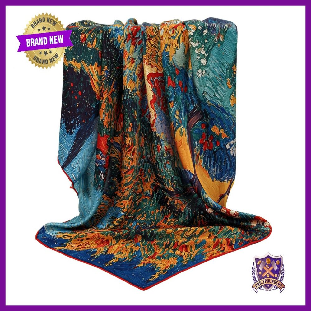 Large Square Silk Scarf 43" Hand-Rolled Edges Shawl Wrap